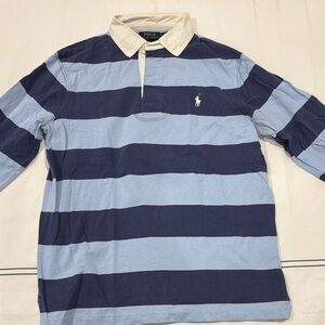 Polo by Ralph Lauren Men's Blue and Navy Striped Shirt